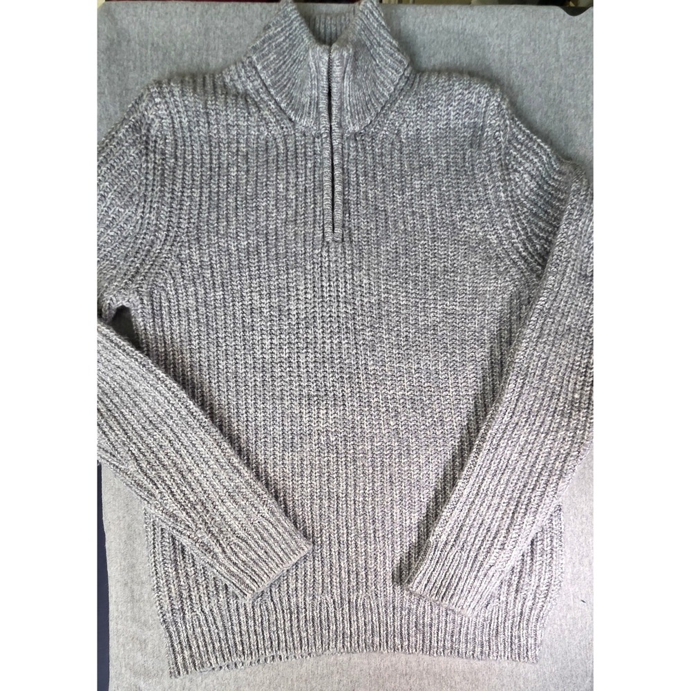 Banana Republic Mens Small Gray Ribbed Knit Quarter Zip Wool Blend Sweater